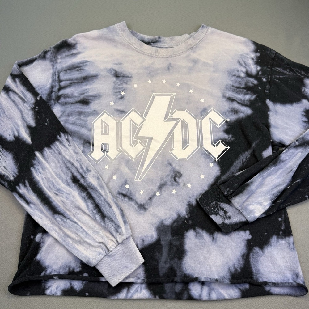 AC/DC Tie Dye Graphic Crew Neck Long Sleeve T-Shirt Crop Women's SMALL / MEDIUM